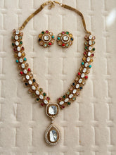 Multi Victorian Moissanite Necklace, Semi-precious muti stones Pendant Necklace, Indian Bridal Jewelry, Bollywood Sabyasachi Necklace