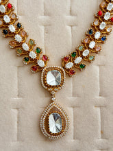 Multi Victorian Moissanite Necklace, Semi-precious muti stones Pendant Necklace, Indian Bridal Jewelry, Bollywood Sabyasachi Necklace