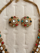 Multi Victorian Moissanite Necklace, Semi-precious muti stones Pendant Necklace, Indian Bridal Jewelry, Bollywood Sabyasachi Necklace