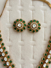 Green Victorian Moissanite Necklace, Semi-precious muti stones Pendant Necklace, Indian Bridal Jewelry, Bollywood Sabyasachi Necklace
