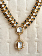 Blue Victorian Moissanite Necklace, Semi-precious muti stones Pendant Necklace, Indian Bridal Jewelry, Bollywood Sabyasachi Necklace