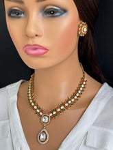 RubyGreen Victorian Moissanite Necklace, Semi-precious muti stones Pendant Necklace, Indian Bridal Jewelry, Bollywood Sabyasachi Necklace