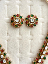 RubyGreen Victorian Moissanite Necklace, Semi-precious muti stones Pendant Necklace, Indian Bridal Jewelry, Bollywood Sabyasachi Necklace