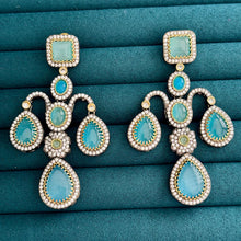 Sabyasachi-inspired monalisa stone and CZ earrings, Victorian earrings, designer earrings Sabhyasachi jewelry, statement long earrings