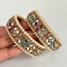 Navratan Mirror Pearl Bangles Set(2 Pc)/Pearl bangles/Stones bangles/Indian bangles/Punjabi Pearl bangles Set/Bridal bangles/wedding jewelry