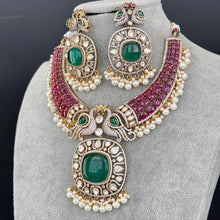 Raveena Tandon inspired Rubygreen Premium Moissanite Polki Doublet Victorian Necklace/Sabyasachi/Indian/Bollywood/Celebrity/PakistaniWedding
