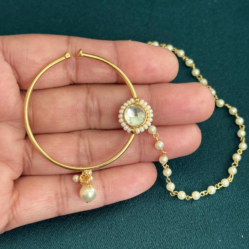 Fine Kundan Nose Ring/ CLIP-ON Nath /Pachi /Indian Nose Ring/ Bollywood Jewelry/Wedding Jewelry/Indian Bridal Jewelry/NON piercing nosering