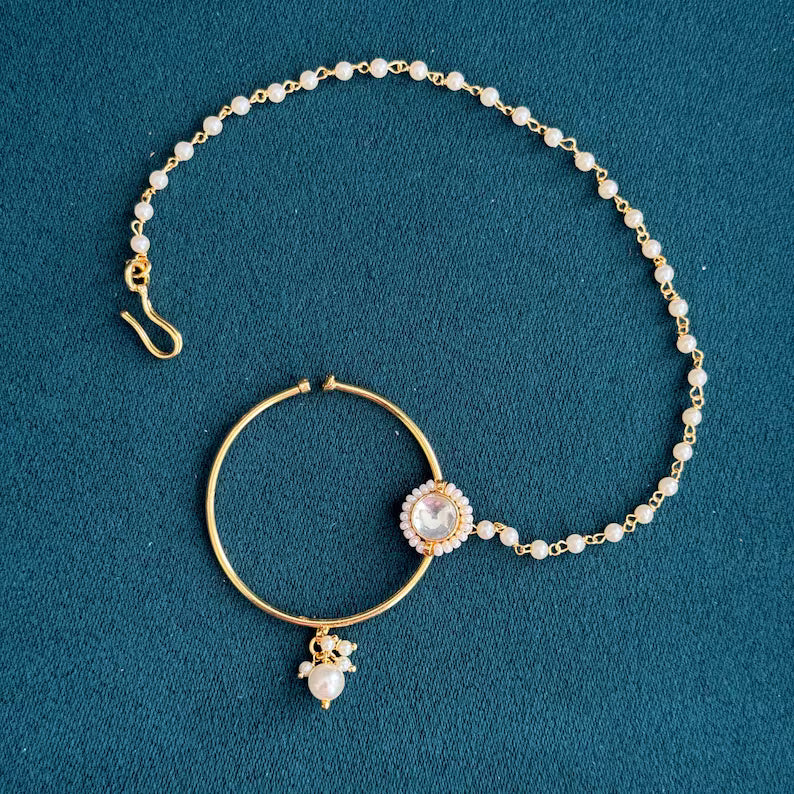 Fine Kundan Nose Ring/ CLIP-ON Nath /Pachi /Indian Nose Ring/ Bollywood Jewelry/Wedding Jewelry/Indian Bridal Jewelry/NON piercing nosering