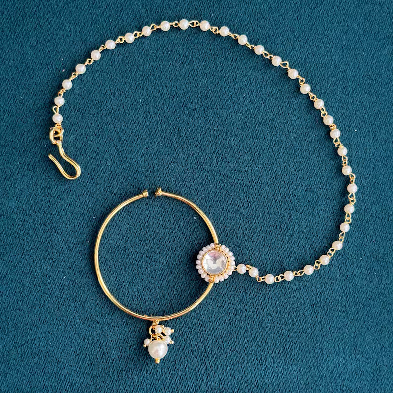 Fine Kundan Nose Ring/ CLIP-ON Nath /Pachi /Indian Nose Ring/ Bollywood Jewelry/Wedding Jewelry/Indian Bridal Jewelry/NON piercing nosering