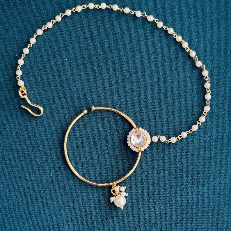 Fine Kundan Nose Ring/ CLIP-ON Nath /Pachi /Indian Nose Ring/ Bollywood Jewelry/Wedding Jewelry/Indian Bridal Jewelry/NON piercing nosering