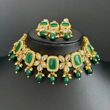 Green Monalisa Stone Kundan Choker set/Statement Choker Set/Indian Jewelry/Pakistani Jewelry set/Weddings/Bridal necklace/Indian necklace