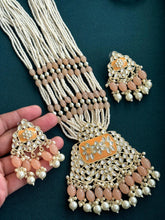Peach Kundan long necklace set/Kundan rani haar/Kundan Mala Set/Multi strand necklace/Indian jewelry/Kundan jewelry/Bridal necklace/wedding