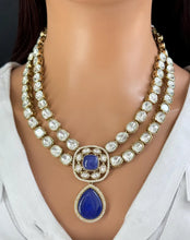 Blue Doublet Victorian Moissanite Layered Necklace, Semi-precious Pendant Necklace, Indian Bridal Jewelry, Bollywood Sabyasachi Necklace