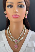 Pink Doublet Victorian Moissanite Layered Necklace, Semi-precious Pendant Necklace, Indian Bridal Jewelry, Bollywood Sabyasachi Necklace