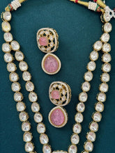 Pink Doublet Victorian Moissanite Layered Necklace, Semi-precious Pendant Necklace, Indian Bridal Jewelry, Bollywood Sabyasachi Necklace