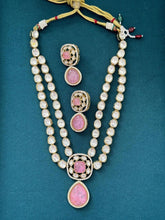 Pink Doublet Victorian Moissanite Layered Necklace, Semi-precious Pendant Necklace, Indian Bridal Jewelry, Bollywood Sabyasachi Necklace