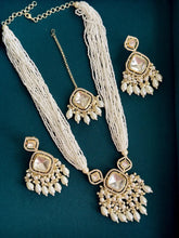 Restocked Pearl uncut polki Kundan Long Necklace set/Gold Long necklace/Rani haar/Indian wedding, Pearl necklace Bollywood Bridesmaid Gift
