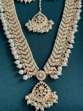Pearl Kundan Long Necklace set/Gold pakistani maangtikka necklace/indian wedding Necklace/Long Kundan Adjustable length Necklace