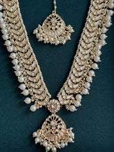 Pearl Kundan Long Necklace set/Gold pakistani maangtikka necklace/indian wedding Necklace/Long Kundan Adjustable length Necklace