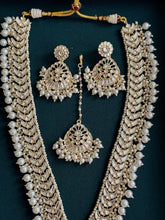 Pearl Kundan Long Necklace set/Gold pakistani maangtikka necklace/indian wedding Necklace/Long Kundan Adjustable length Necklace