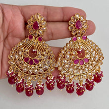 Long Gold Polki Kundan chandbali Indian Pakistani Earrings, Antique Chand Earring With Gold Plating, Oversized gold earrings, Indian earring