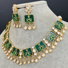 Green Fine Kundan Indian Necklace, Inlay work Wedding necklace, Fine kundan jewelry, Pakistani Jewelry, Indian Jewelry, Bridal Jewelry