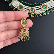 RubyGreen Gold plated traditional Necklace, Indian wedding collection, Indian Pakistani jewelry, Indian beads necklace, Temple jewelry