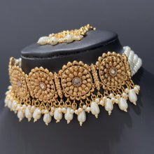 Gold Pearl Choker Set, Punjabi choker necklace set, Indian wedding Jewelry, Bridal necklace, Pakistani necklace, Wedding Gold Necklace