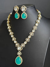 Mint Green Doublet Victorian Uncut Polki CZ Diamond Necklace, Semi-precious Pendant Necklace, Indian Bridal Jewelry,Sabyasachi Necklace