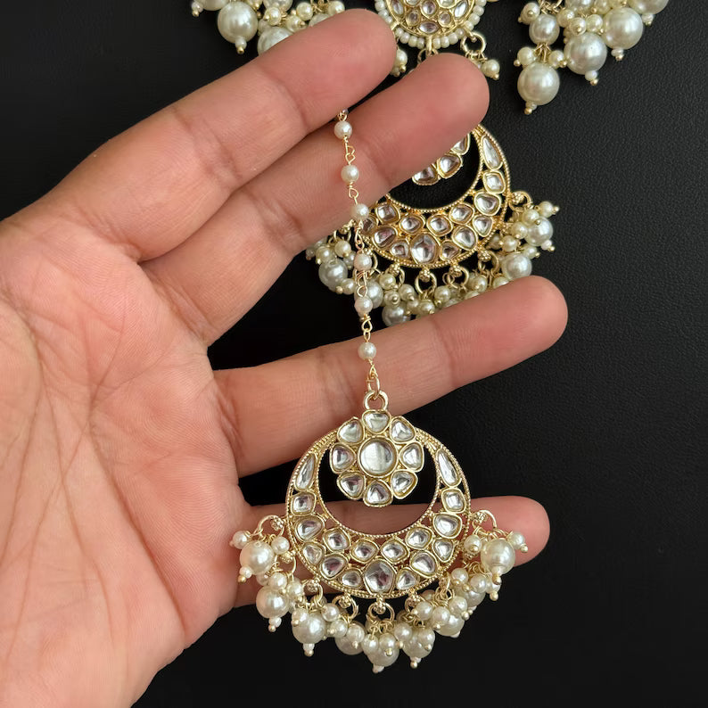 White Pearl Kundan Necklace Set/ Kundan Jewelry/ Bollywood Jewelry/ Indian Jewelry/ Pakistani necklace/Punjabi/bridal /Indian wedding