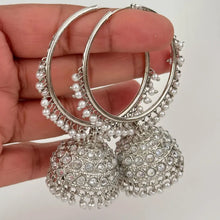 Silver Polki kundan pearl Hoop Earrings/Traditional ethnic hoop/Bali earring/Trendy/Statement earrings/Bali Jhumka//pakistani/Punjabi