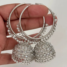 Silver Polki kundan pearl Hoop Earrings/Traditional ethnic hoop/Bali earring/Trendy/Statement earrings/Bali Jhumka//pakistani/Punjabi