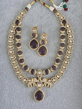 Purple Victorian Moissanite Polki CZ Diamond Layered Necklace, Semi-precious Pendant Necklace, Indian Bridal Jewelry,Sabyasachi Necklace
