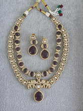 Purple Victorian Moissanite Polki CZ Diamond Layered Necklace, Semi-precious Pendant Necklace, Indian Bridal Jewelry,Sabyasachi Necklace