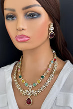 Navaratan Victorian Moissanite Polki CZ Diamond Layered Necklace, Semi-precious Pendant Necklace, Indian Bridal Jewelry,Sabyasachi Necklace