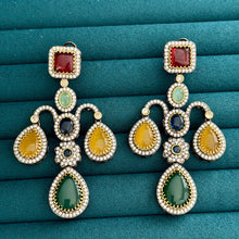 Sabyasachi-inspired monalisa stone and CZ earrings, Victorian earrings, designer earrings Sabhyasachi jewelry, statement long earrings