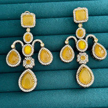Sabyasachi-inspired monalisa stone and CZ earrings, Victorian earrings, designer earrings Sabhyasachi jewelry, statement long earrings