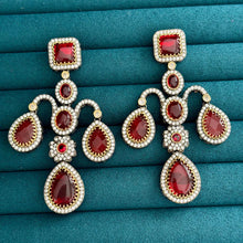 Sabyasachi-inspired monalisa stone and CZ earrings, Victorian earrings, designer earrings Sabhyasachi jewelry, statement long earrings