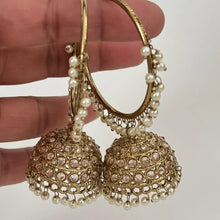 Restocked Antique Polki hoop Jhumka/stone Jhumka/Indian Jewelry/Pakistani Jewelry/Punjabi Jewelry/Statement earrings/Bridal earring/Indian