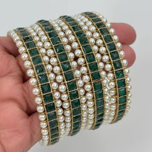 Green set of 4 Polki Stone antique finish Bangles Set mix Sizes Punjabi Pearl bangles Set/Bridal bangles/Antique bangles/Polki Pearl bangles