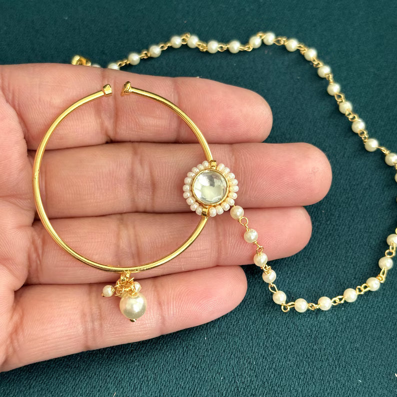 Fine Kundan Nose Ring/ CLIP-ON Nath /Pachi /Indian Nose Ring/ Bollywood Jewelry/Wedding Jewelry/Indian Bridal Jewelry/NON piercing nosering