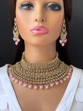 Pink Bridal Antique Polki necklace set, Bridal Jewelry, Indian Pakistani wedding Jewelry, Polki bridal necklace, Indian Necklace