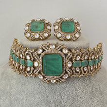 Mint Victorian Doublet Moissanite polki Cz diamond choker Necklace,Indian Bridal Jewelry,Bollywood Sabyasachi Designer necklace, Pakistani