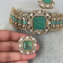 Mint Victorian Doublet Moissanite polki Cz diamond choker Necklace,Indian Bridal Jewelry,Bollywood Sabyasachi Designer necklace, Pakistani