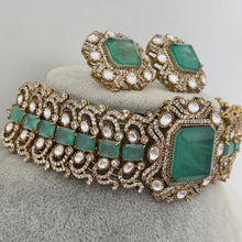 Mint Victorian Doublet Moissanite polki Cz diamond choker Necklace,Indian Bridal Jewelry,Bollywood Sabyasachi Designer necklace, Pakistani
