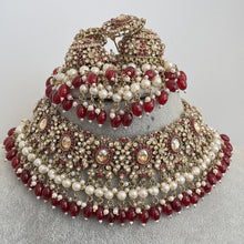 Maroon Antique Shadow Stone Pearl Choker Necklace with earrings and tikka and Passa Bridal necklace Indian Pakistani Punjabi Wedding Jewelry