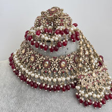 Maroon Antique Shadow Stone Pearl Choker Necklace with earrings and tikka and Passa Bridal necklace Indian Pakistani Punjabi Wedding Jewelry