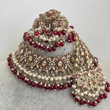 Maroon Antique Shadow Stone Pearl Choker Necklace with earrings and tikka and Passa Bridal necklace Indian Pakistani Punjabi Wedding Jewelry
