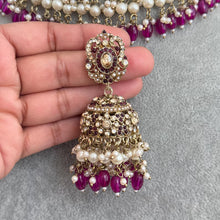 Purple Antique Shadow Stone Pearl Choker Necklace with earrings and tikka and Passa Bridal necklace Indian Pakistani Punjabi Wedding Jewelry