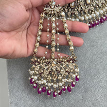 Purple Antique Shadow Stone Pearl Choker Necklace with earrings and tikka and Passa Bridal necklace Indian Pakistani Punjabi Wedding Jewelry